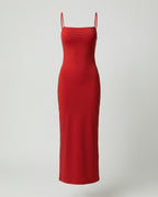 Damen elegantes Midikleid mit Spaghettiträgern