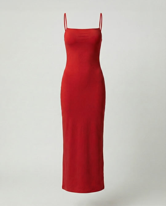 Damen elegantes Midikleid mit Spaghettiträgern
