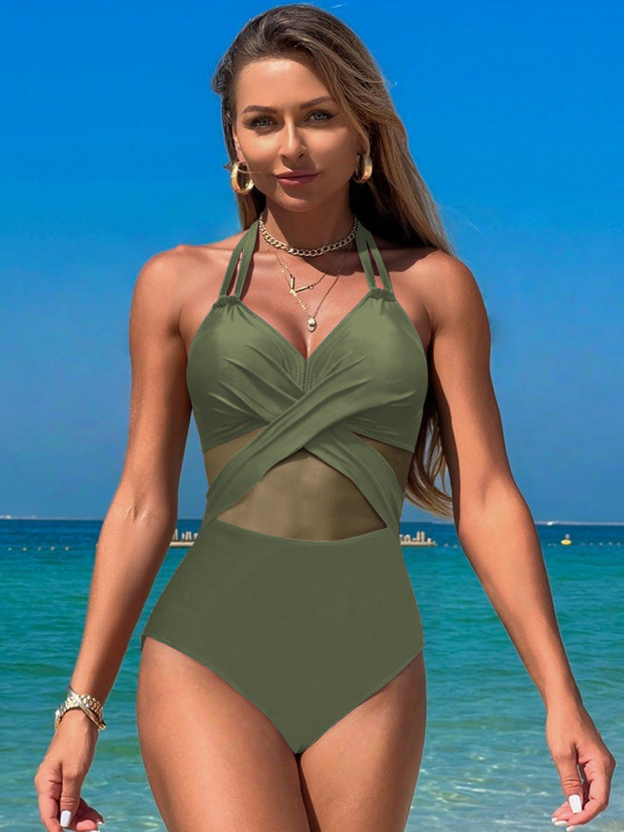 Damen Einteiler Badeanzug mit raffiniertem Wickeldesign R&B