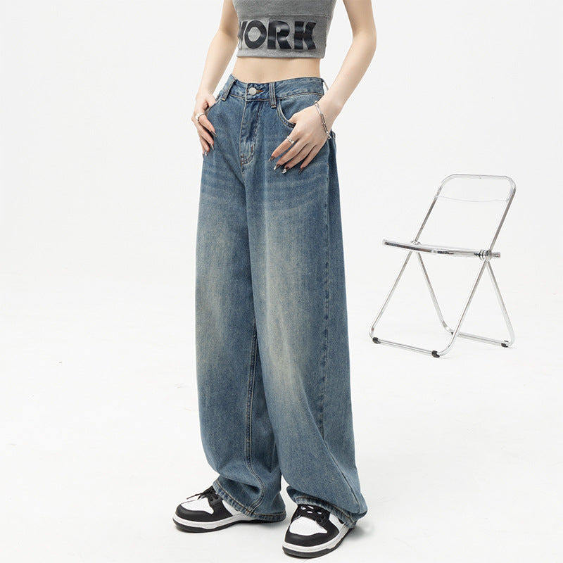 Damen Weite High-Waist Jeans mit lässigem Schnitt und ausgefranstem Saum R&B