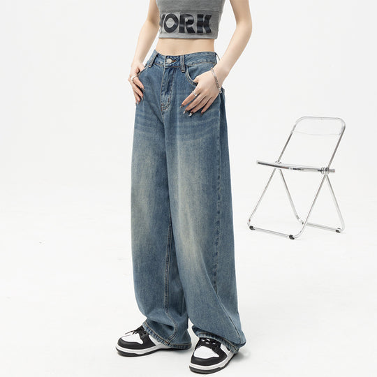 Damen Weite High-Waist Jeans mit lässigem Schnitt und ausgefranstem Saum R&B