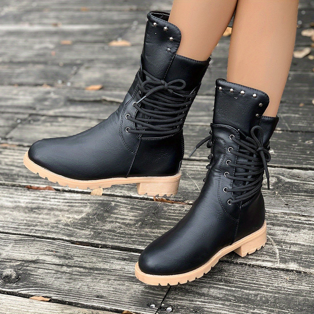 Damen modische Schnürstiefel mit einzigartigen Nietenakzenten R&B