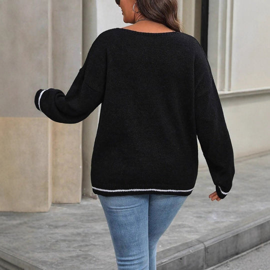 Damen Strickpullover mit Ghost-Motiv und V-Ausschnitt R&B