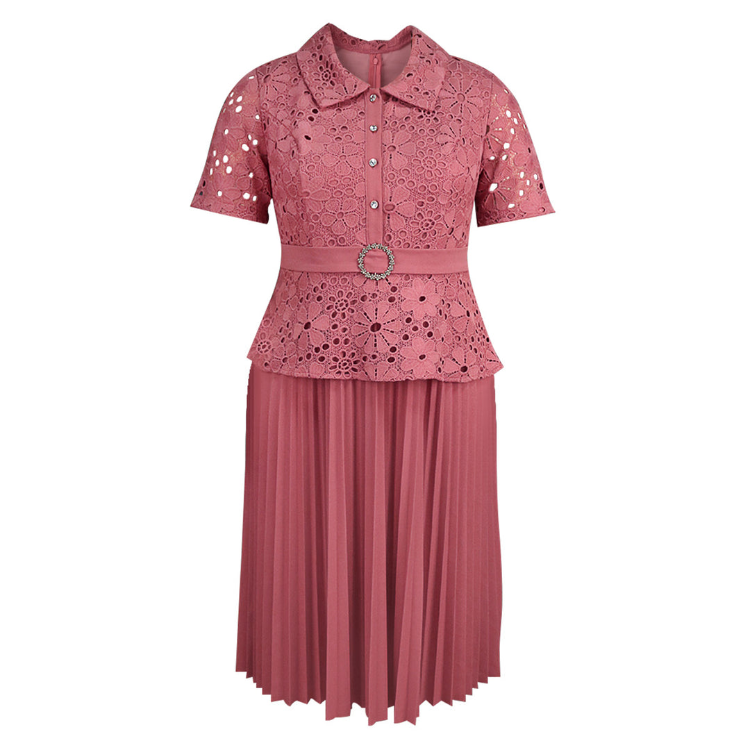 Damen elegantes Spitzenkleid mit Plissee-Rock R&B