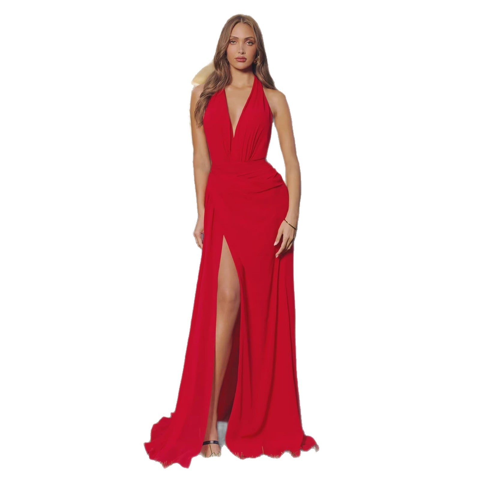 Damen Elegantes Abendkleid mit fließendem Stoff und raffiniertem V-Ausschnitt R&B