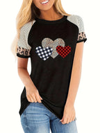 Damen T-Shirt mit Herzmotiv und modischem Streifenmix R&B