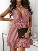 Damen Wickelkleid mit Rüschendetails und tiefem V-Ausschnitt R&B