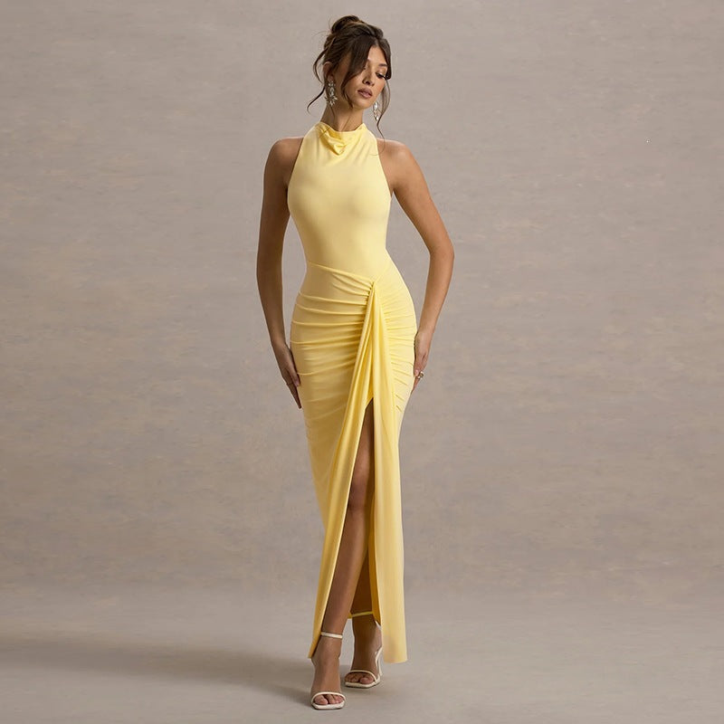 Damen Elegantes Maxikleid mit hochgeschlossenem Design und raffinierter Drapierung R&B