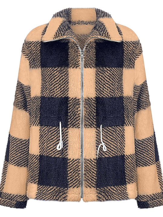 Damen Fleecejacke mit modischem Karomuster und praktischen Taschen R&B