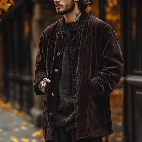 Herren Samtjacke mit Knopfverschluss und praktischen Taschen R&B