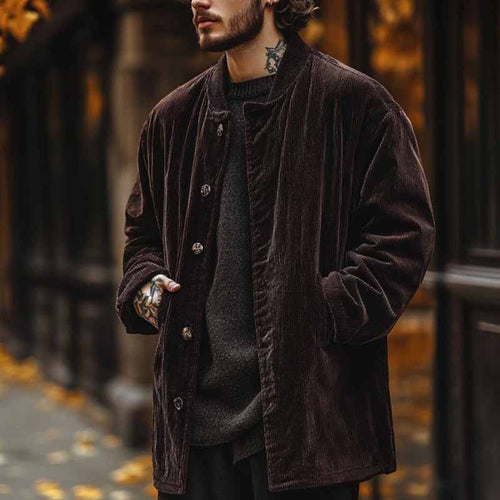Herren Samtjacke mit Knopfverschluss und praktischen Taschen R&B