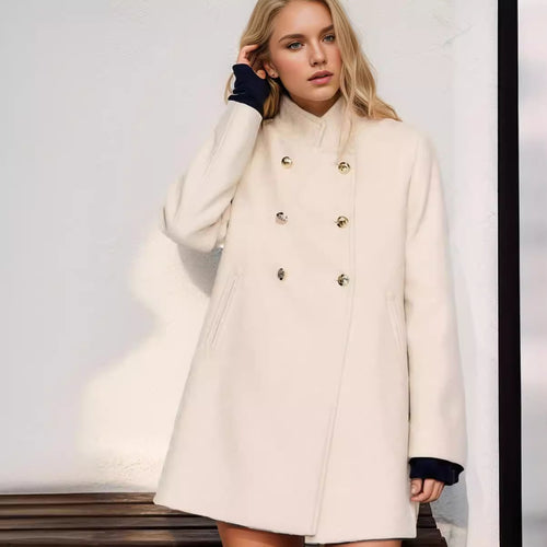 Damen modischer kurzer Mantel mit doppelter Knopfreihe und eleganter Stehkragen R&B