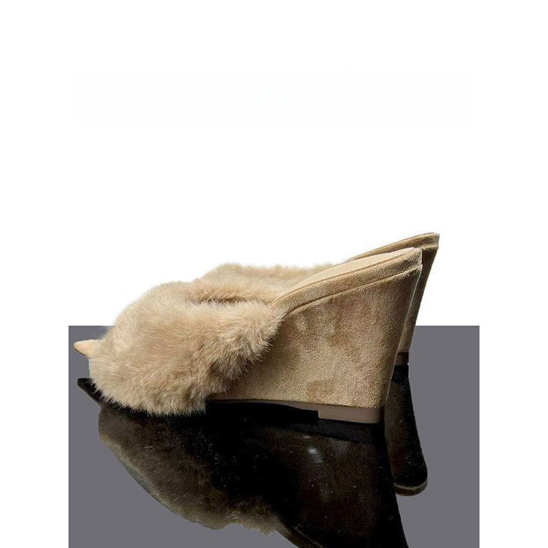 Damen elegante offene Mules mit flauschigem Besatz R&B