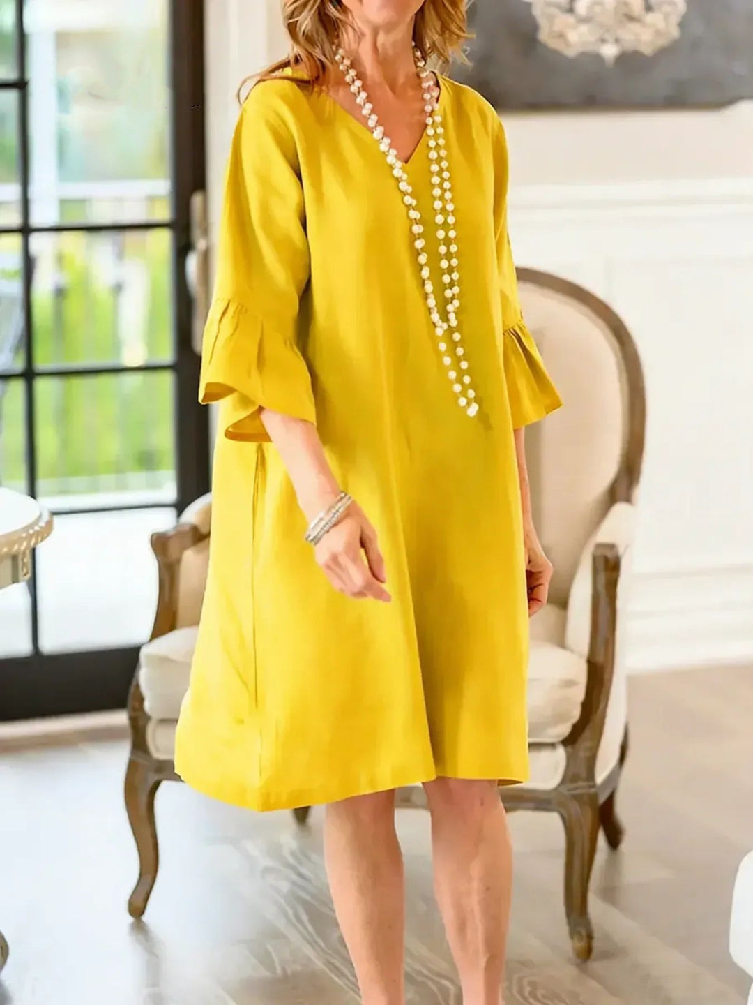 Damen Hüftlanges Freizeitkleid mit modernen Rüschendetails R&B