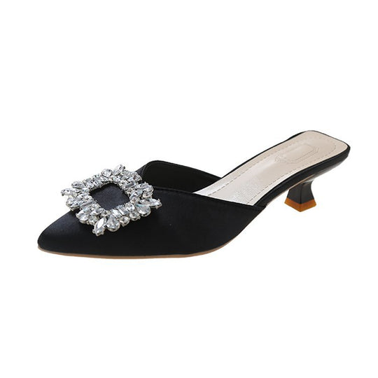 Damen elegante Slingback-Mules mit funkelndem Schmuckdetail R&B