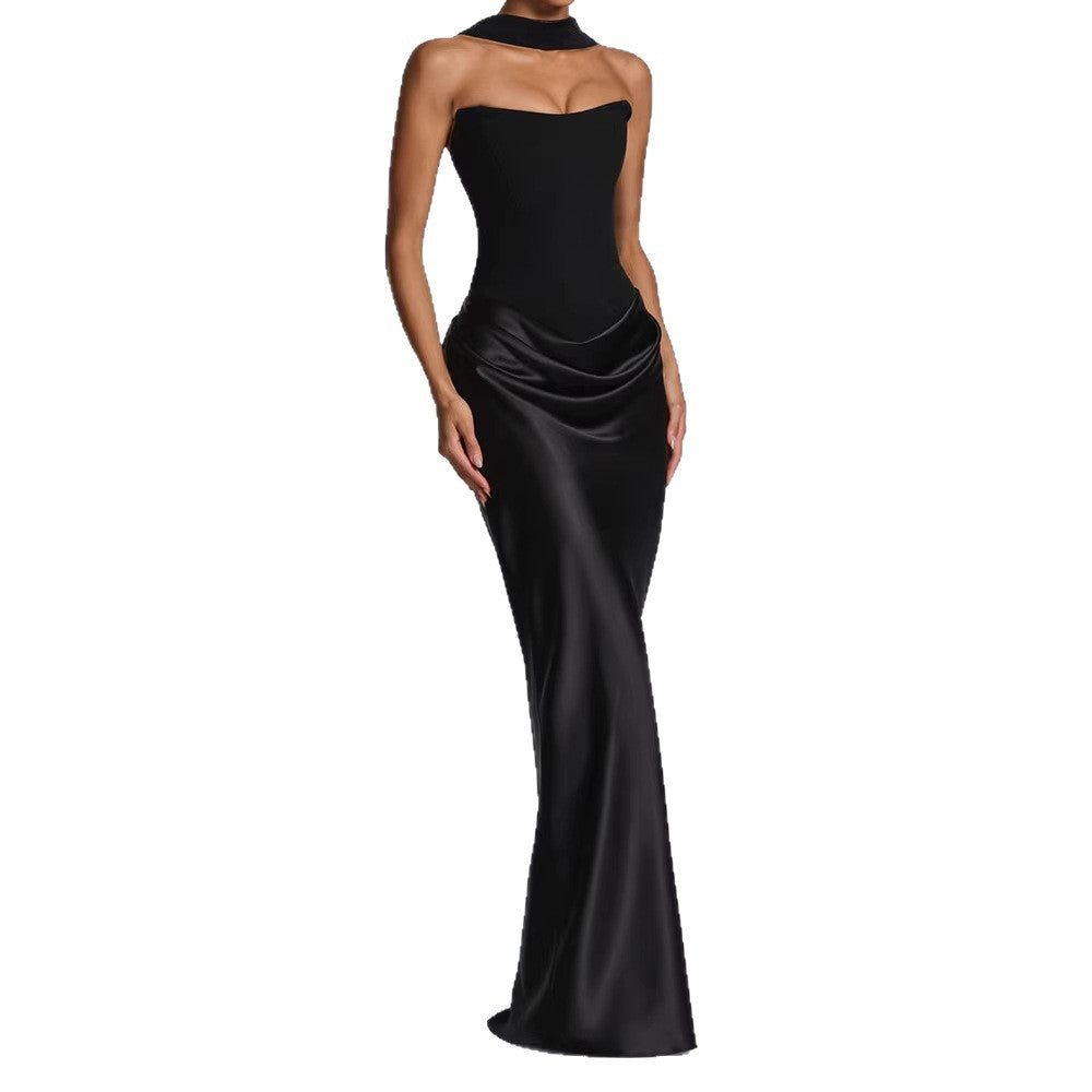 Damen Elegantes Langarm-Maxikleid mit raffinierten Drapierungen