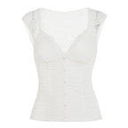 Damen Spitzen-Cropped-Top mit elegantem V-Ausschnitt und Rüschendetails R&B