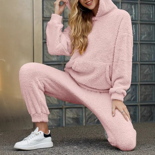 Damen Fleece-Loungewear-Set mit Kapuze und Taschen R&B