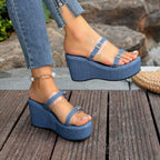 Damen Wedge-Sandaletten mit transparenten Riemen und komfortablem Fußbett R&B