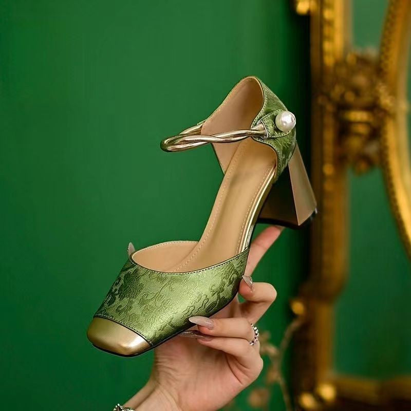 Damen nan elegante Slingback-Pumps mit quadratischer Zehenform, Jacquard-Obermaterial und gedrehtem Schmuckriemen R&B