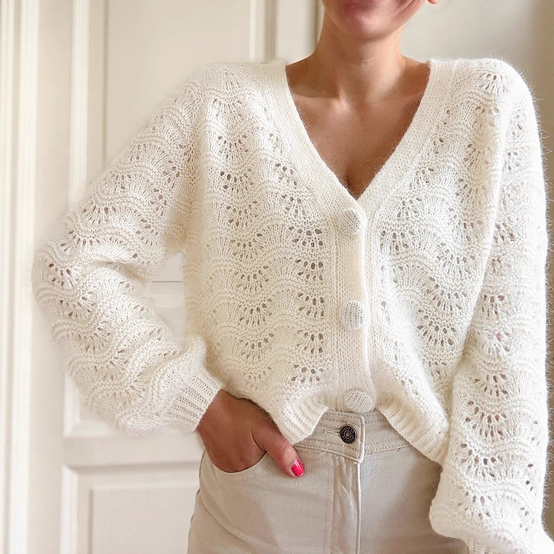 Damen Strickjacke mit Wellendesign