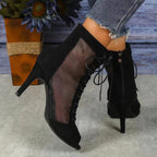Damen Halboffene High Heel Stiefel mit transparentem Seiteneinsatz und Schnürung R&B