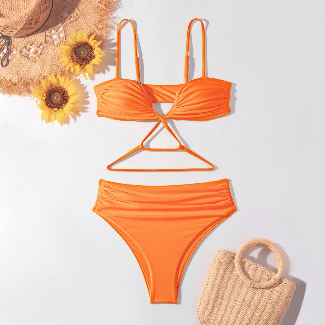 Damen Hochgeschnittener Bikini mit Raffungen und kreativen Schnürdetails R&B