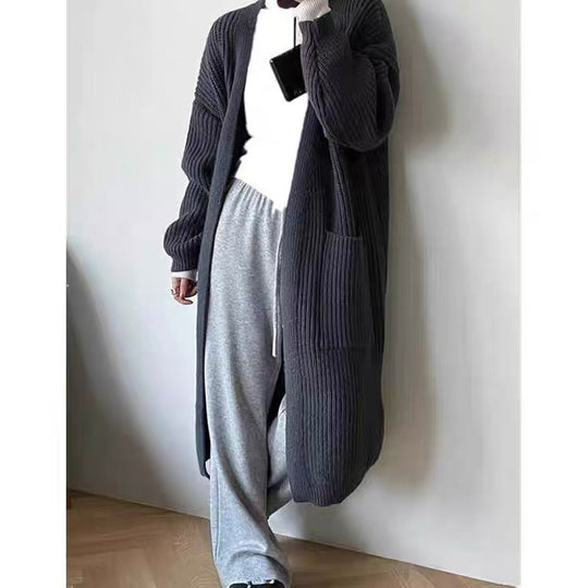 Damen Langer Strick-Cardigan mit tiefen Taschen und luftiger Passform R&B