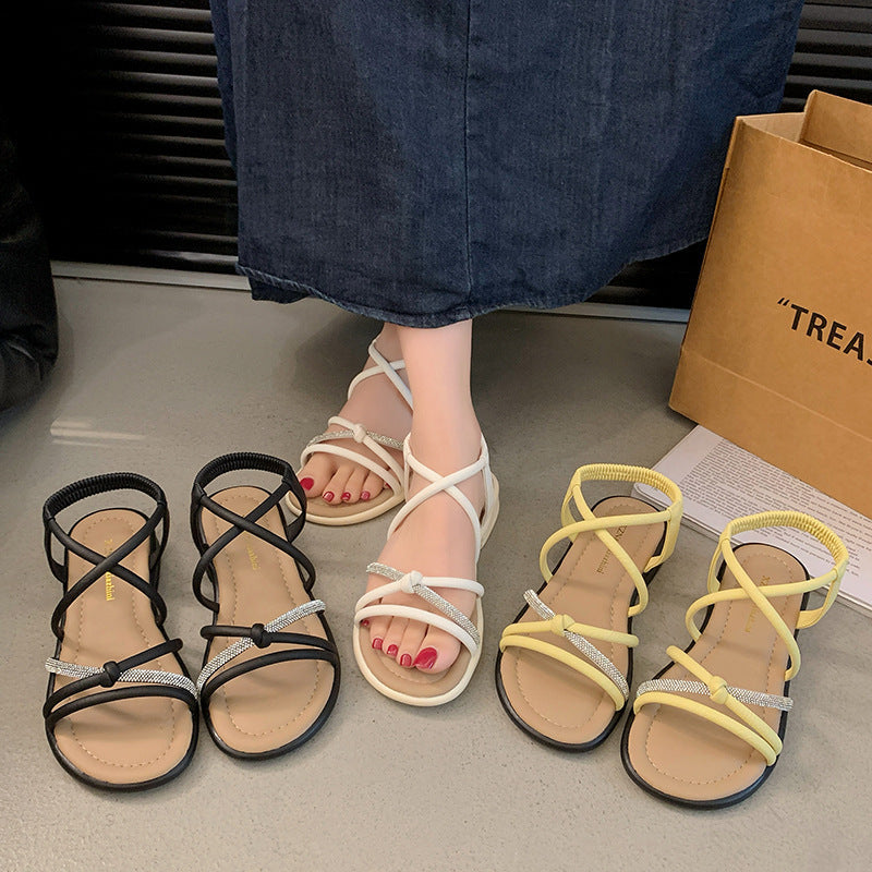 Damen elegante Badesandalen mit Funktionsriemen und modischem Strassdetail EB