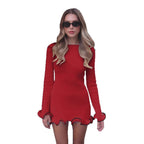 Damen Elegantes Minikleid mit skulpturalen Volantärmeln und figurbetontem Schnitt R&B