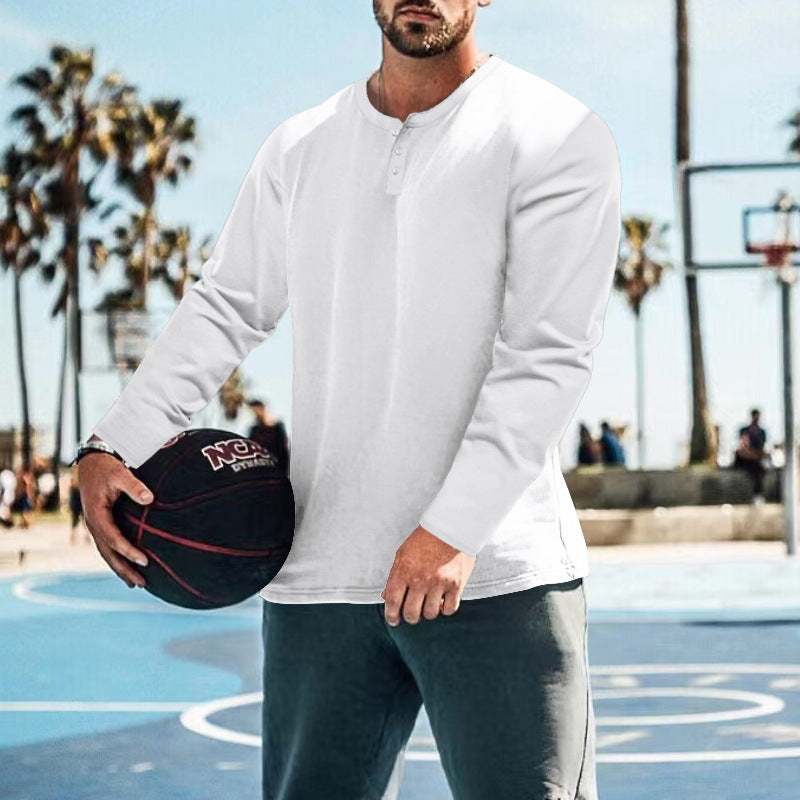 Herren Langarm-Henley-Shirt mit praktischem Knopfdesign und lässigem Schnitt R&B