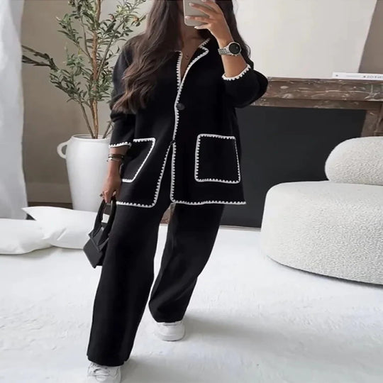 Damen modischer Cardigan-Anzug mit Kontrastnähten R&B