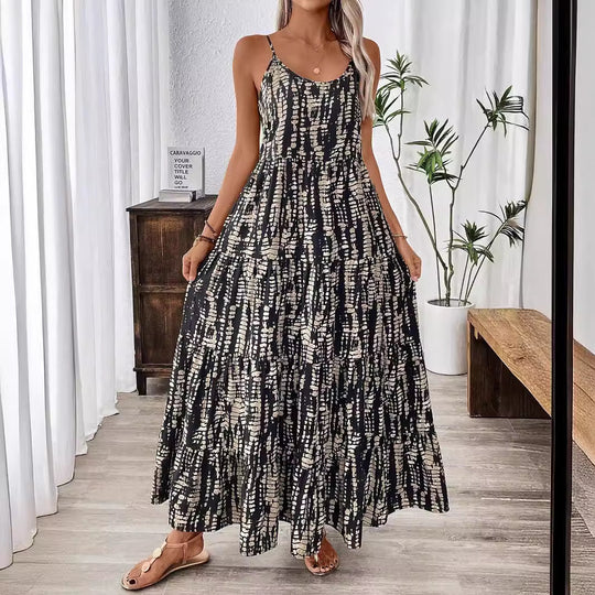 Damen Maxikleid mit leichtem Schnitt und farbenfrohem Druck R&B