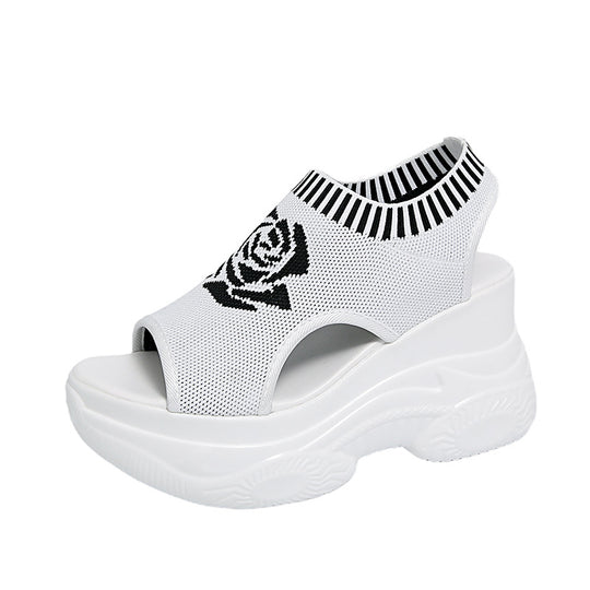 Damen Offene Plateau-Sandalen mit modischem Strickdesign und innovativer Sohle R&B