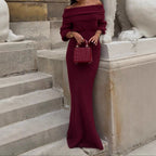 Damen Off-Shoulder Strickkleid mit weiten Ärmeln R&B