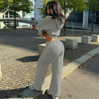 Damen Sportliches Hoodiekombination mit cropped Oberteil und weiten Hosen R&B
