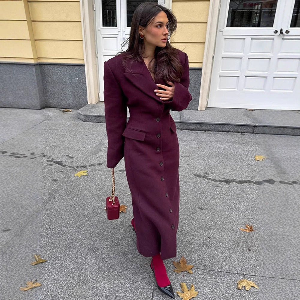 Damen eleganter Wollmantel mit strukturiertem Design und praktischen Taschen R&B