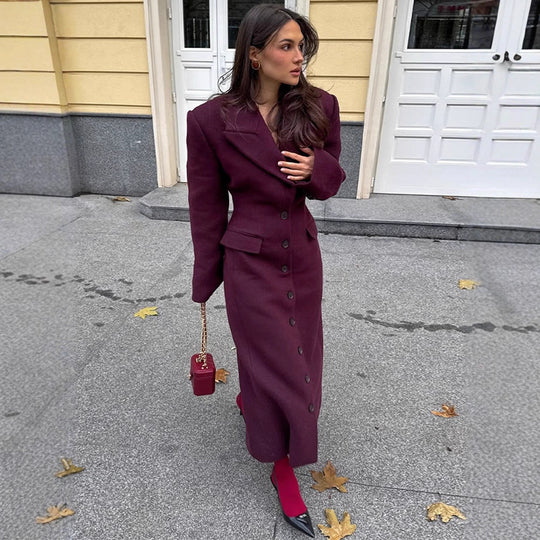 Damen eleganter Wollmantel mit strukturiertem Design und praktischen Taschen R&B