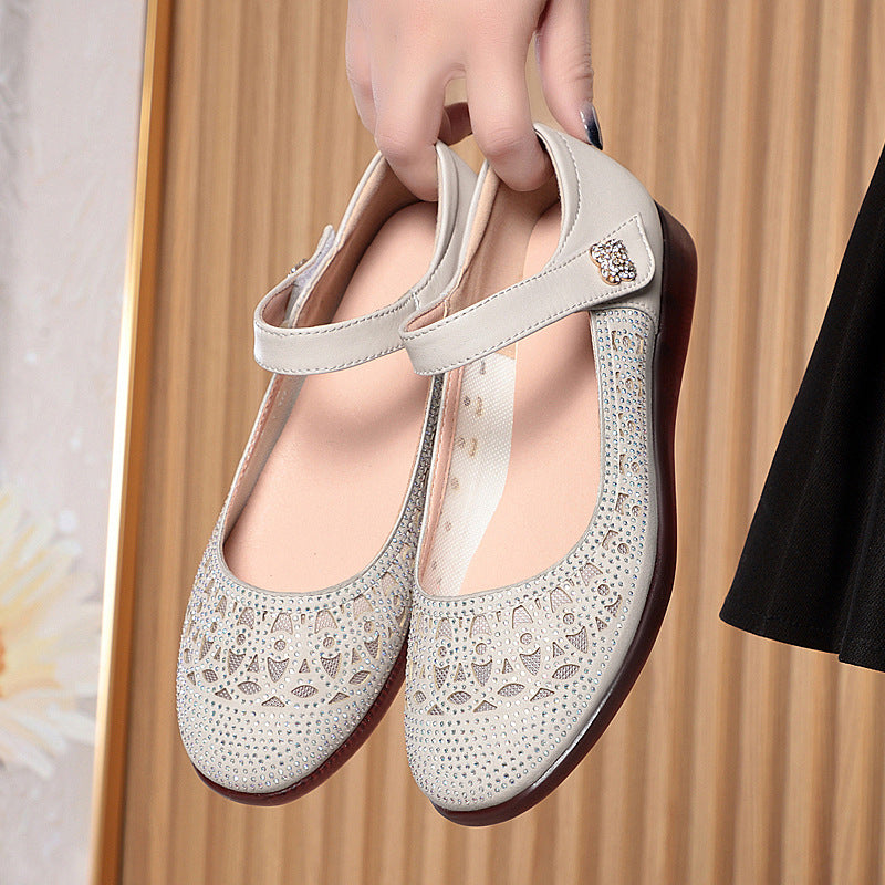 Damen Ballerinas mit dekorativem Riemchen und Strassverzierungen R&B