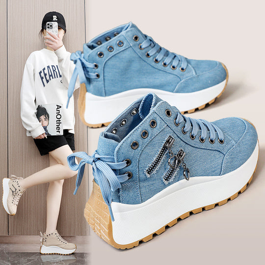 Damen sportive High-Top Sneakers mit modischem Reißverschluss und rutschfester Sohle R&B