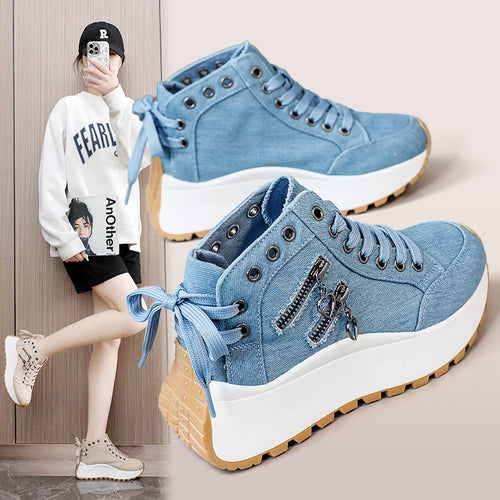 Damen sportive High-Top Sneakers mit modischem Reißverschluss und rutschfester Sohle R&B