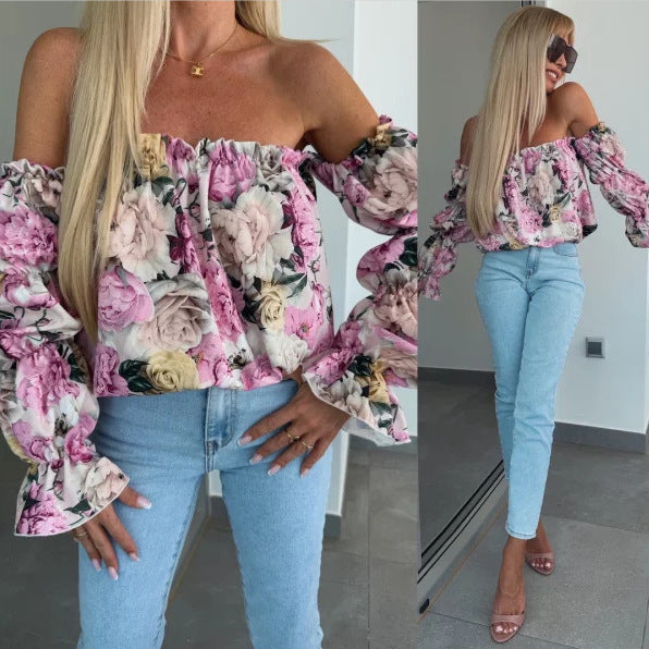 Damen Off-Shoulder Bluse mit Rüschendetails und floralen Mustern R&B