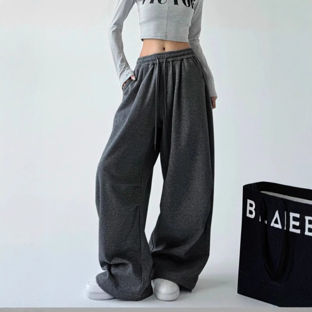 Damen lässige High-Waist Jogginghose mit weitem Bein und elastischem Bund