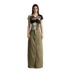 Damen Maxi-Denim-Rock mit hohem Bund und fransigem Saum