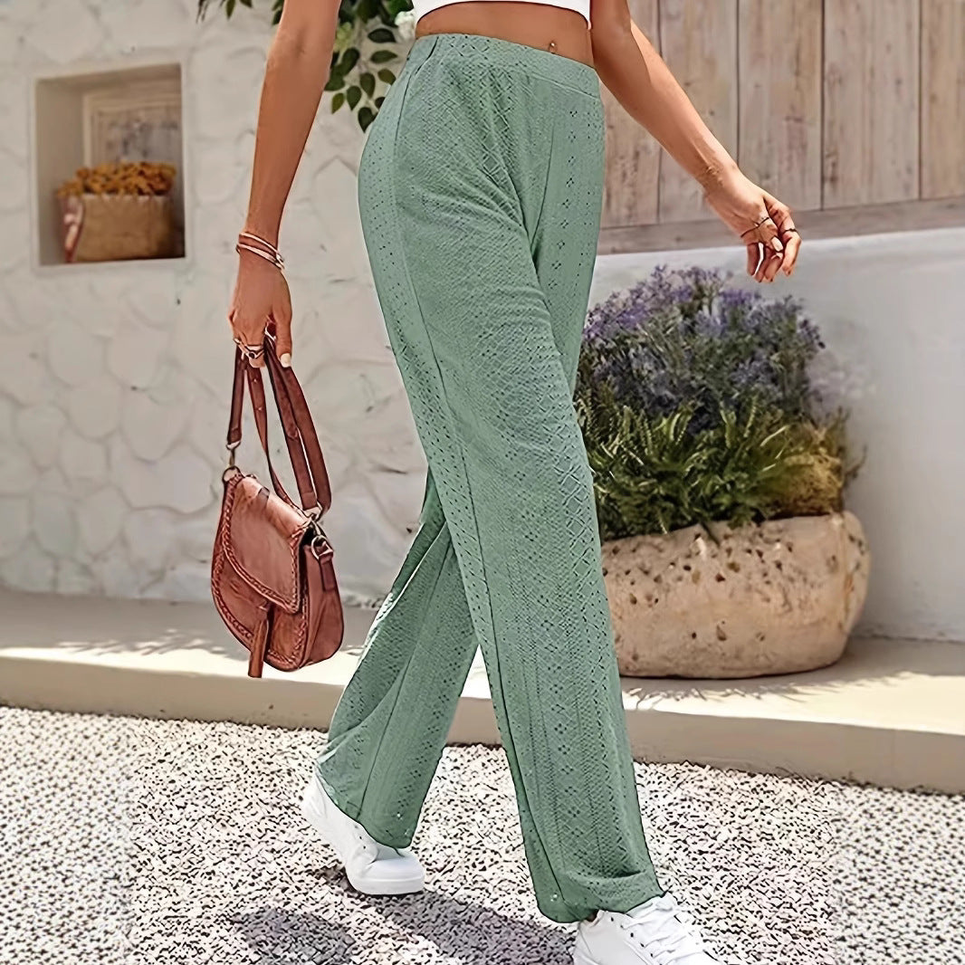 Damen Leichte weite Hose mit luftiger Stickerei R&B