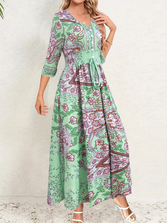 Damen Maxikleid mit floralem Paisleymuster und schmeichelndem V-Ausschnitt R&B