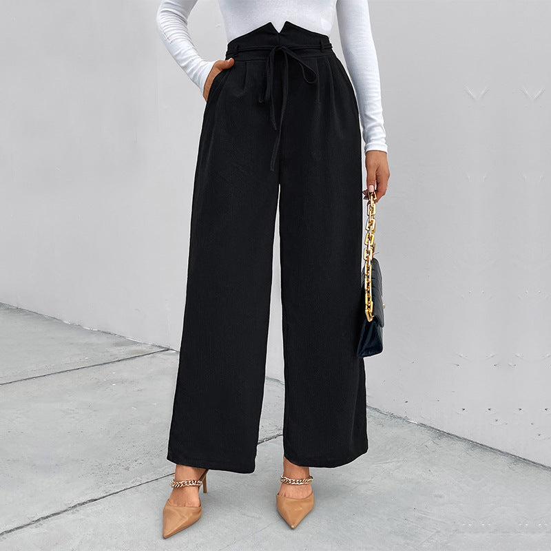 Damen elegante Palazzo-Hose mit hohem Bund und Bindegürtel R&B