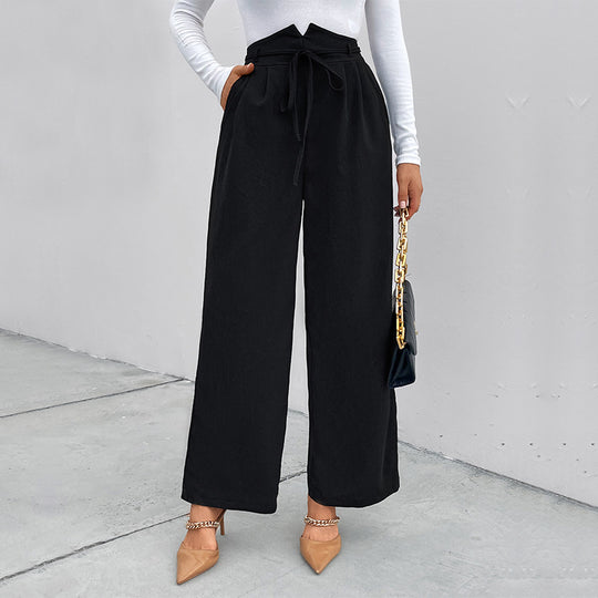 Damen elegante Palazzo-Hose mit hohem Bund und Bindegürtel R&B