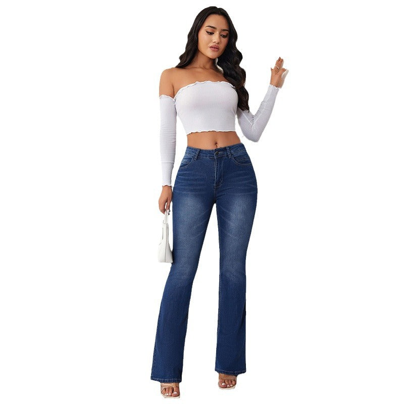 Damen Flared Jeans mit hohem Bund und bequemer Passform R&B