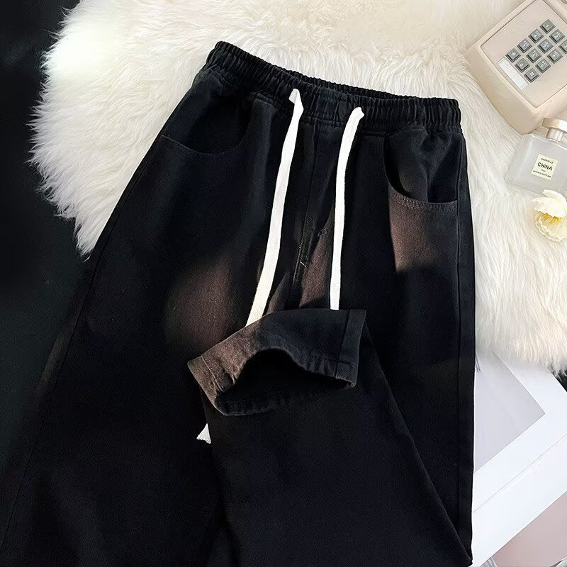 Damen lässige Denim-Hose mit elastischem Bund und praktischen Eingrifftaschen